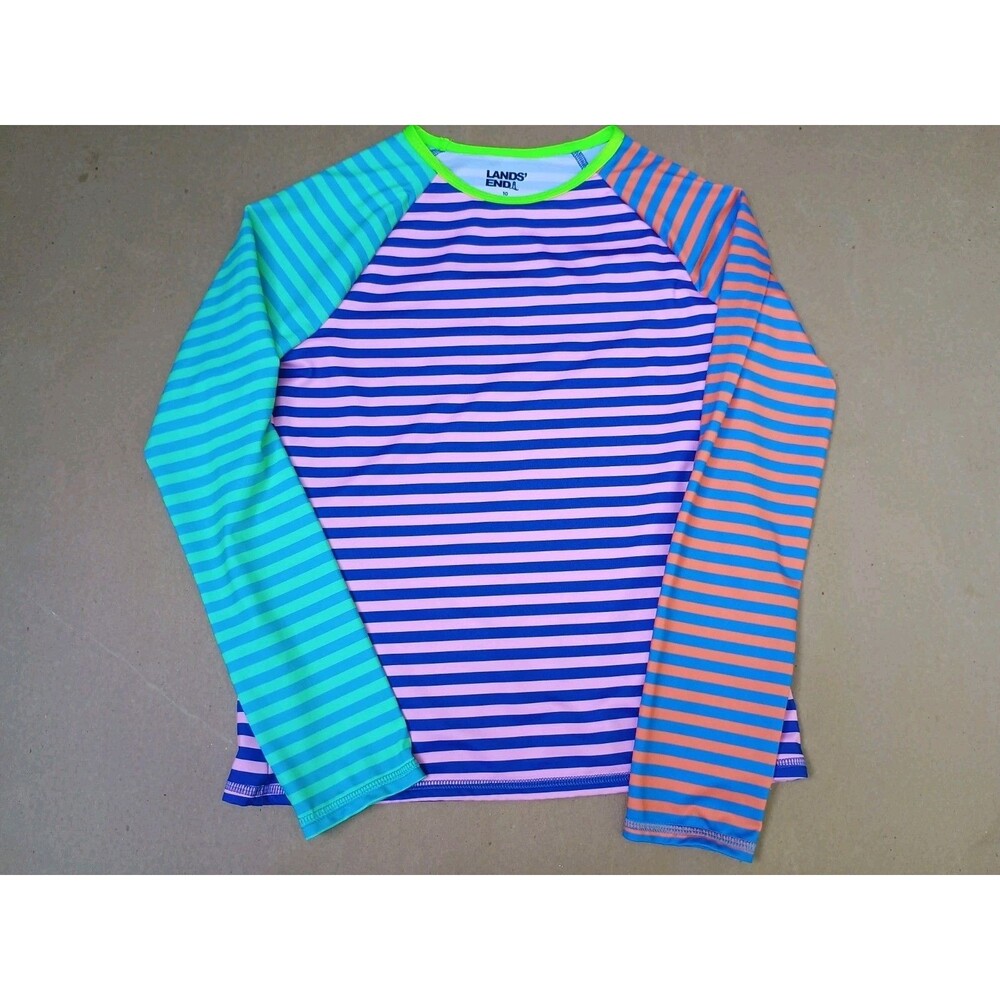 Lands End Striped Long Sleeve Rashguard Size 10 Swim Top